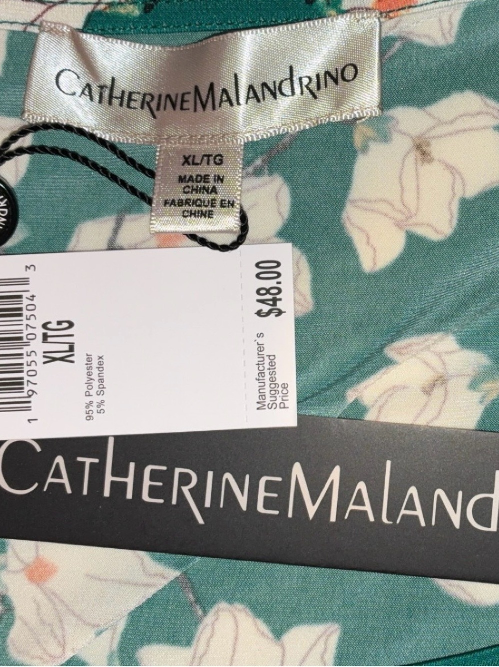 NWT Catherine Malandrino Green Floral Blouse XL - Picture 2 of 5